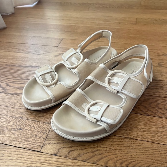 ZARA Beige mesh Wedge Sandals - Picture 1 of 6